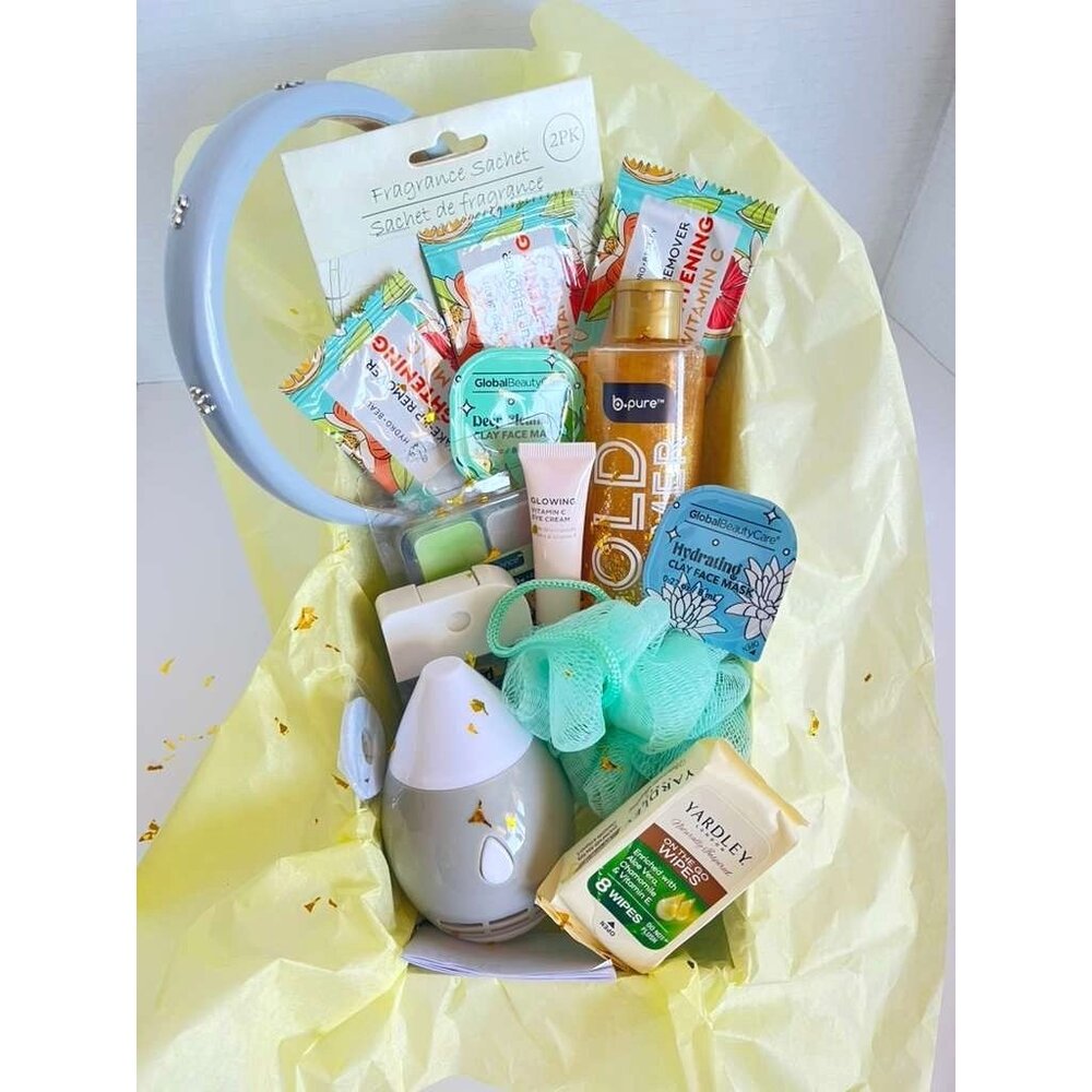 Spa Gift Basket With Mini Humidifier & Skincare Masks/Wipes Beauty Set In Decora